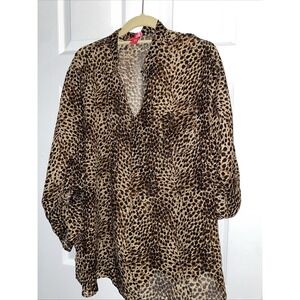 Mix & Co Plus Size 3X Sheer Leopard‎ Print Tunic  3/4 Roll Tab Sleeve Blouse R1
